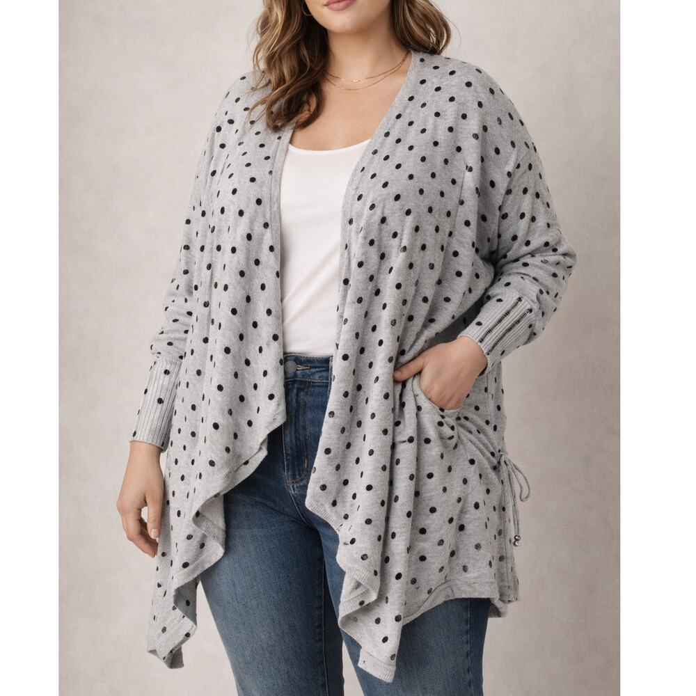 Lane Bryant Gray & Black Polka Dot Draped Open Front Cardigan Womens Size 22/24
